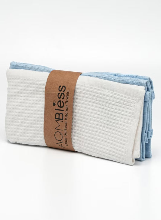 AQM Bless Turkish Cotton Kitchen Cloth - Dual Textured Design, Pack of 2