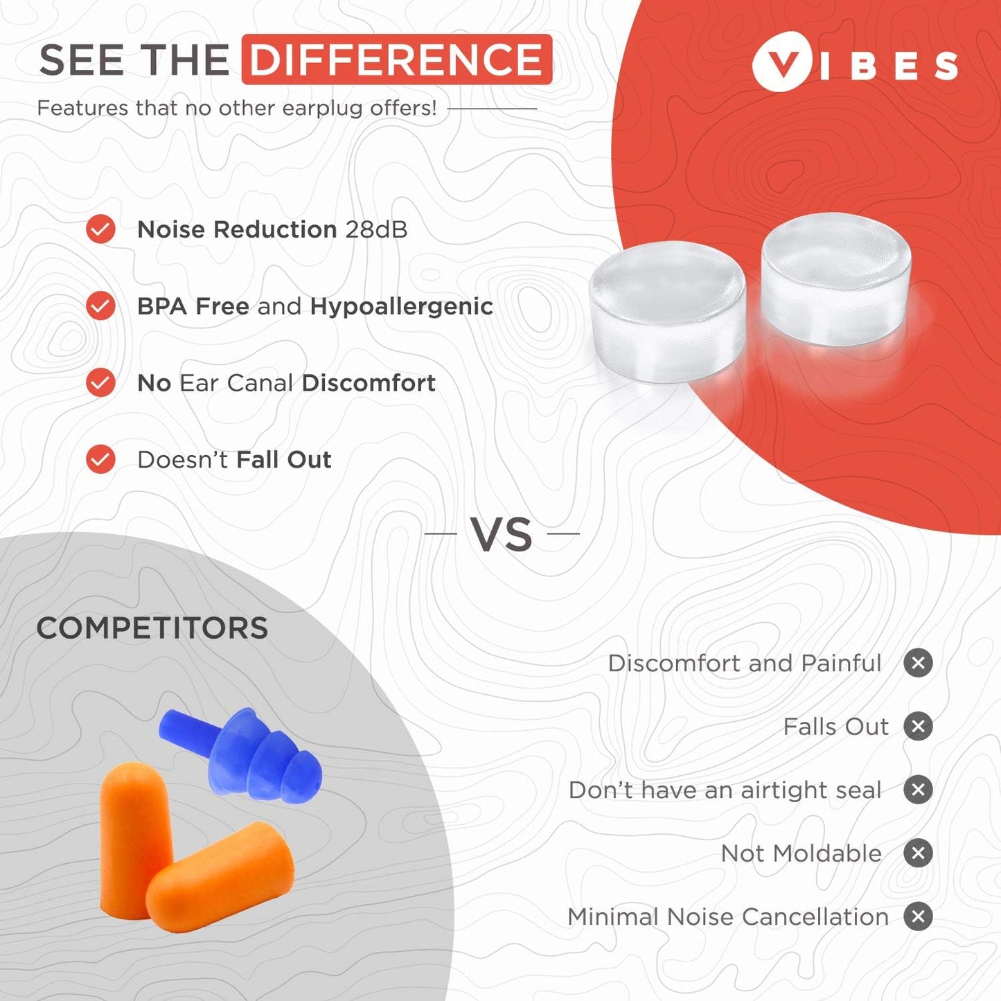 Vibes Silicone Ear Plugs - 6 Pairs Reusable Earplugs, Moldable Waterproof Gel