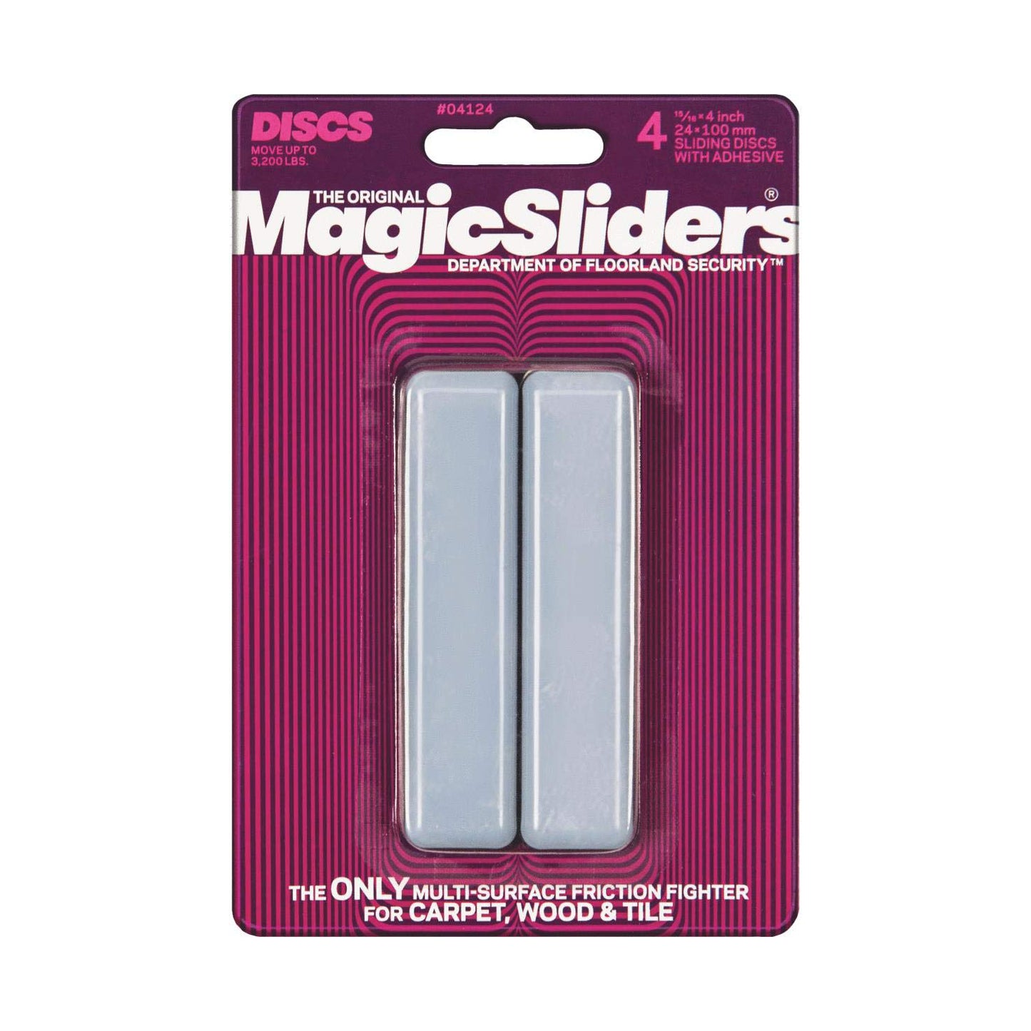 Magic Sliders 4124 -4-pack Rectangle Self-Adhesive - Furniture Disc Pad Sliders for Household Furniture to Protect Surfaces, Wood, Tile, Carpet, and Vinyl Floors (15/16 x 4 in) (24mm x 100mm)