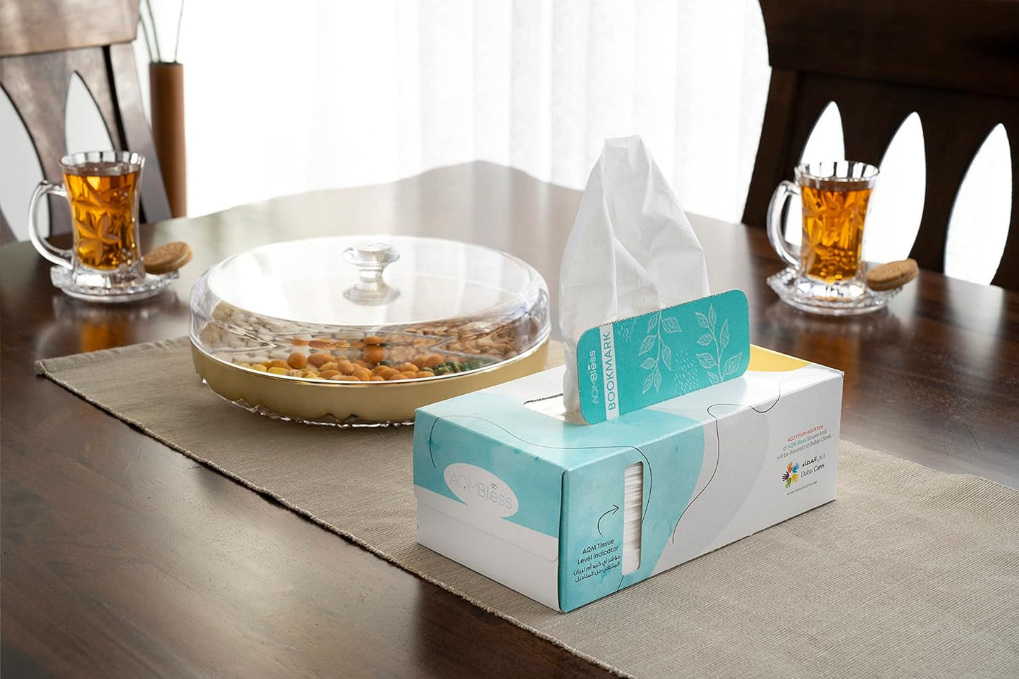 AQM Bless Facial Tissue Box - Multi-Use Box with Bookmark, Ruler, Recipes, Conversion Table, AQM Tissue Level Indicator, 5 Boxes x 200 Tissues Per Box (1000 tissues)