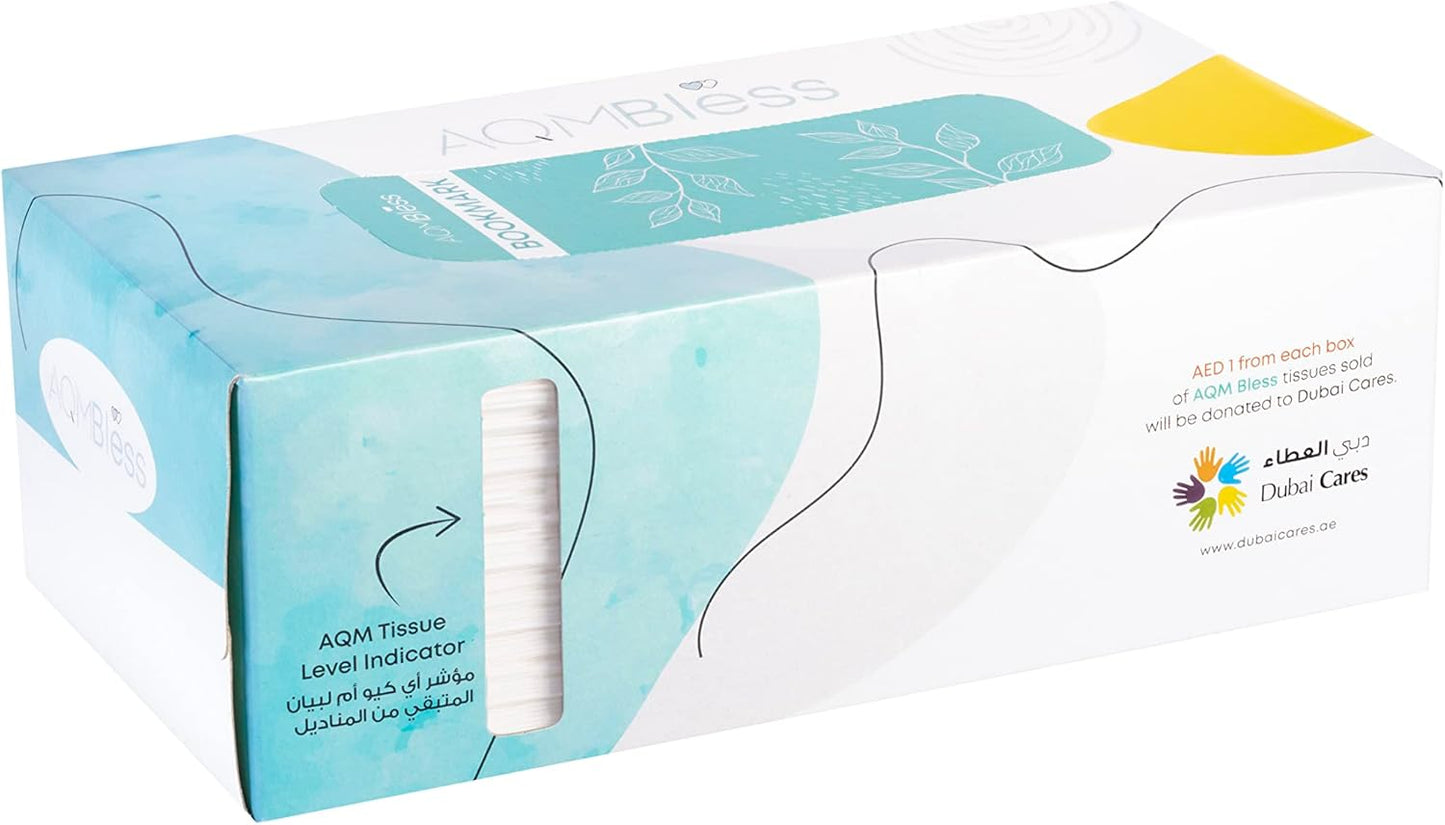 AQM Bless Facial Tissue Box - Multi-Use Box with Bookmark, Ruler, Recipes, Conversion Table, AQM Tissue Level Indicator, 5 Boxes x 200 Tissues Per Box (1000 tissues)