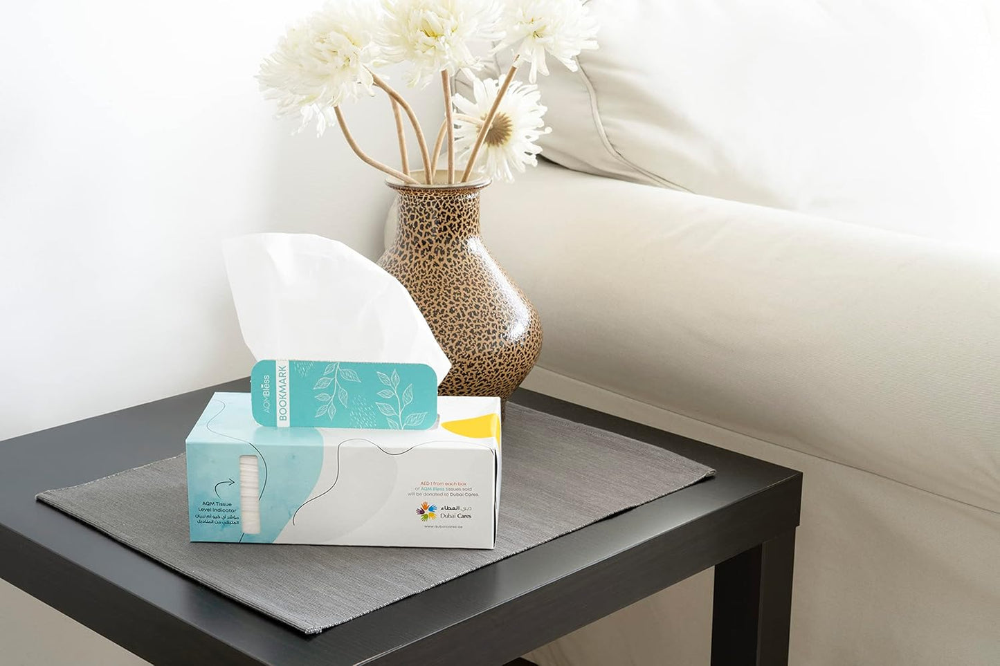 AQM Bless Facial Tissue Box - Multi-Use Box with Bookmark, Ruler, Recipes, Conversion Table, AQM Tissue Level Indicator, 5 Boxes x 200 Tissues Per Box (1000 tissues)