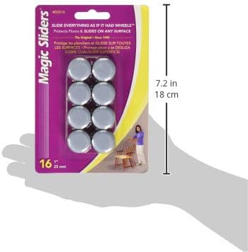 Magic Sliders 2516 - 1" Round Self-Adhesive Furniture Disc Sliders for Household Furniture to Protect Surfaces, Wood, Tile, Carpet, and Vinyl Floors (16 Pack)