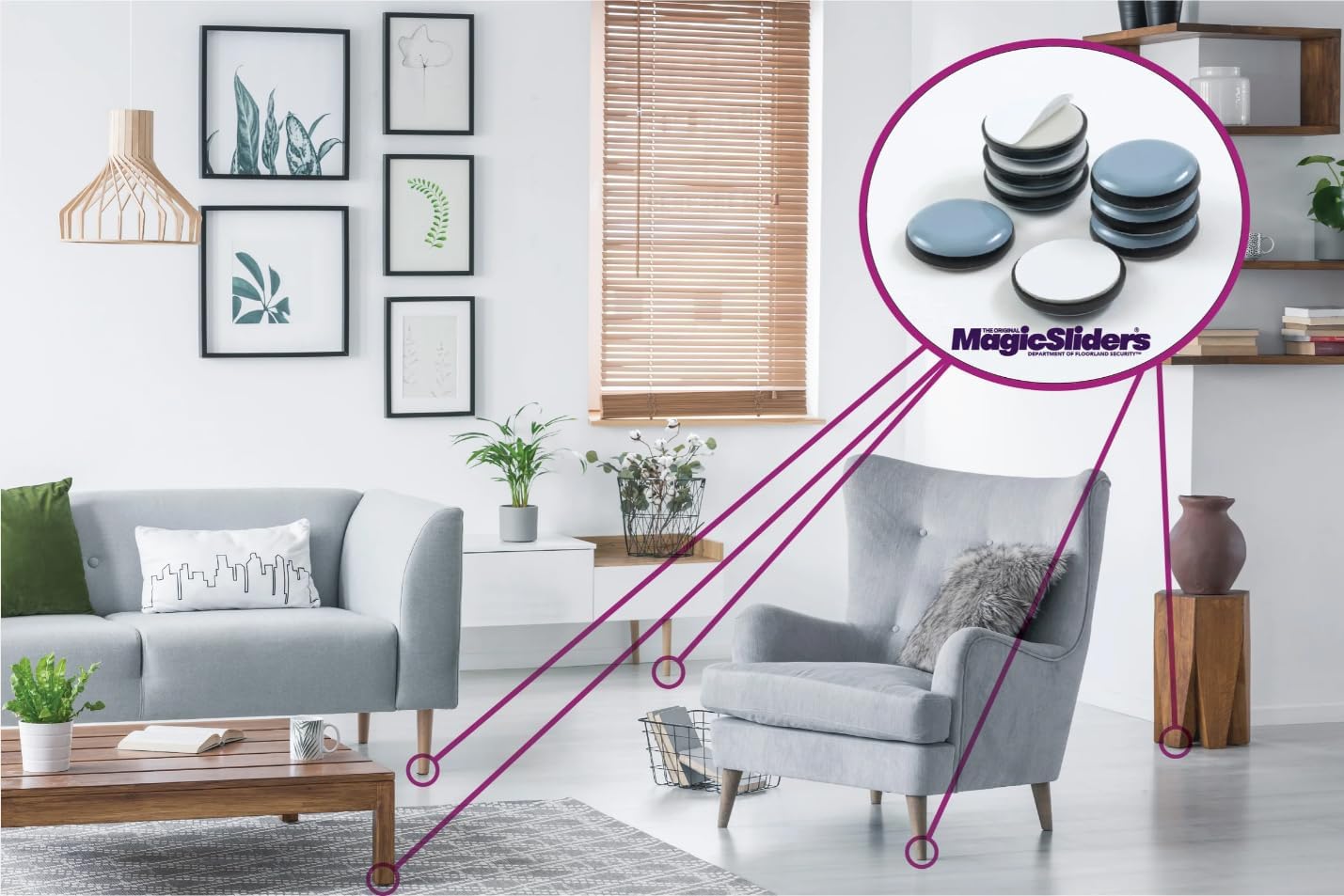 Magic Sliders 2516 - 1" Round Self-Adhesive Furniture Disc Sliders for Household Furniture to Protect Surfaces, Wood, Tile, Carpet, and Vinyl Floors (16 Pack)