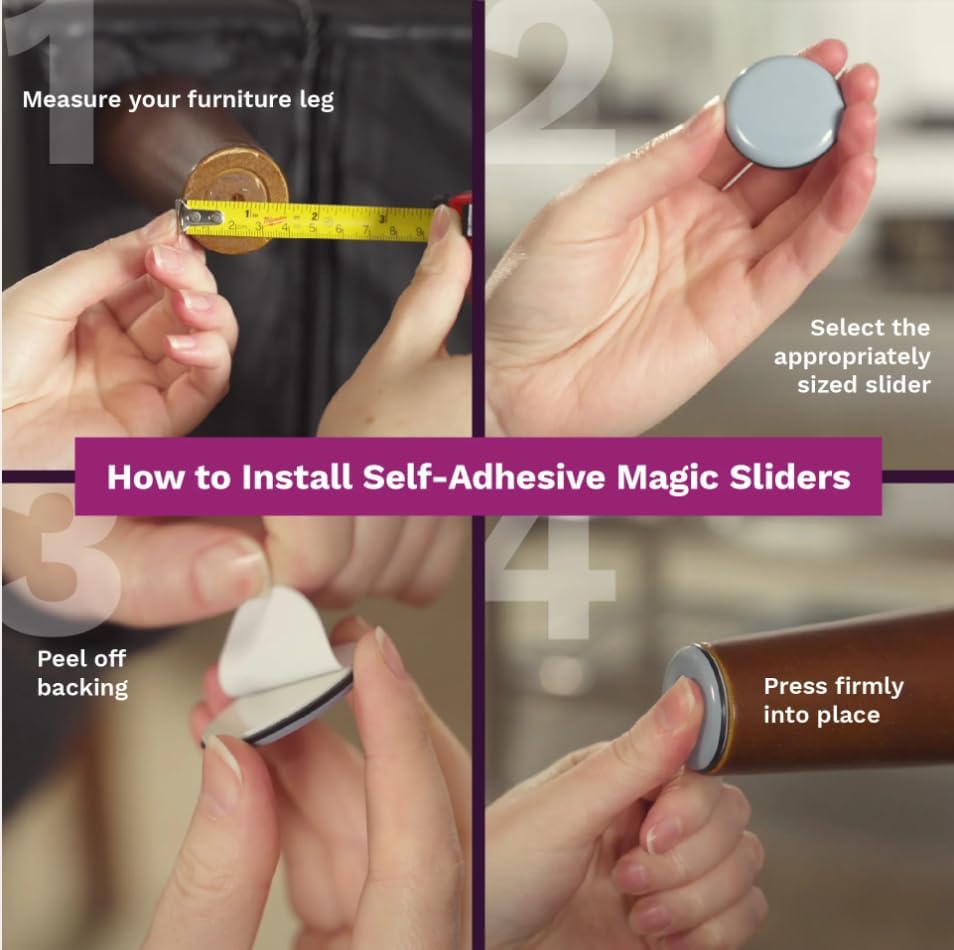 Magic Sliders 2516 - 1" Round Self-Adhesive Furniture Disc Sliders for Household Furniture to Protect Surfaces, Wood, Tile, Carpet, and Vinyl Floors (16 Pack)