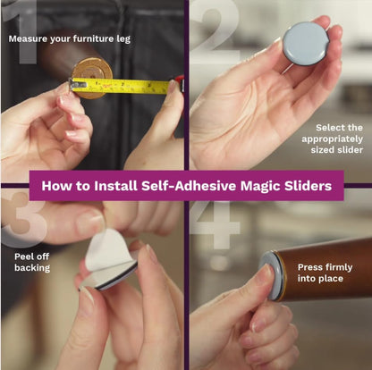 Magic Sliders 2516 - 1" Round Self-Adhesive Furniture Disc Sliders for Household Furniture to Protect Surfaces, Wood, Tile, Carpet, and Vinyl Floors (16 Pack)
