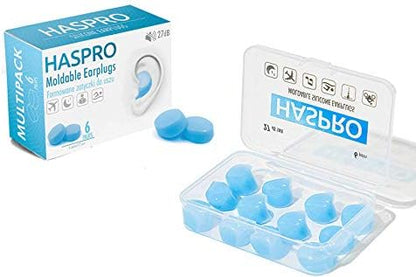 HASPRO [6-Pair Pack] Soft Silicone Earplugs for Sleeping, Swimming & Bathing, Anti-Snoring, Noise Cancelling Reusable Earplugs. Adults & Children (Blue)