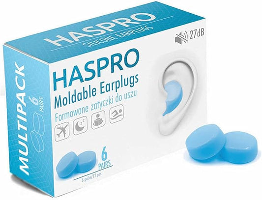 HASPRO [6-Pair Pack] Soft Silicone Earplugs for Sleeping, Swimming & Bathing, Anti-Snoring, Noise Cancelling Reusable Earplugs. Adults & Children (Blue)