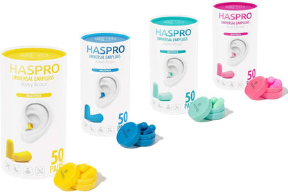 HASPRO [50 PAIRS] Eco-Friendly Bulk Pack, Ultra Soft Foam Earplugs in GIGA Tube with Carry Case, Best Earplugs for Noise Canceling, Snoring, Work, DIY, Noise Reduction SNR 38dB (Yellow)