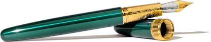 Ferris Wheel Press | Joule Fountain Pen | Engravers Teal | Double Gold Plated, Sapphire Lacquer Finish | Two-Tone Steel Nib | Leather Sleeve/Fine