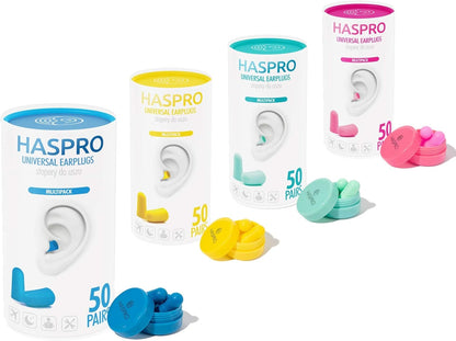HASPRO [50 PAIRS] Eco-Friendly Bulk Pack, Ultra Soft Foam Earplugs in GIGA Tube with Carry Case, Best Earplugs for Noise Canceling, Snoring, Work, DIY, Noise Reduction SNR 38dB (Blue)