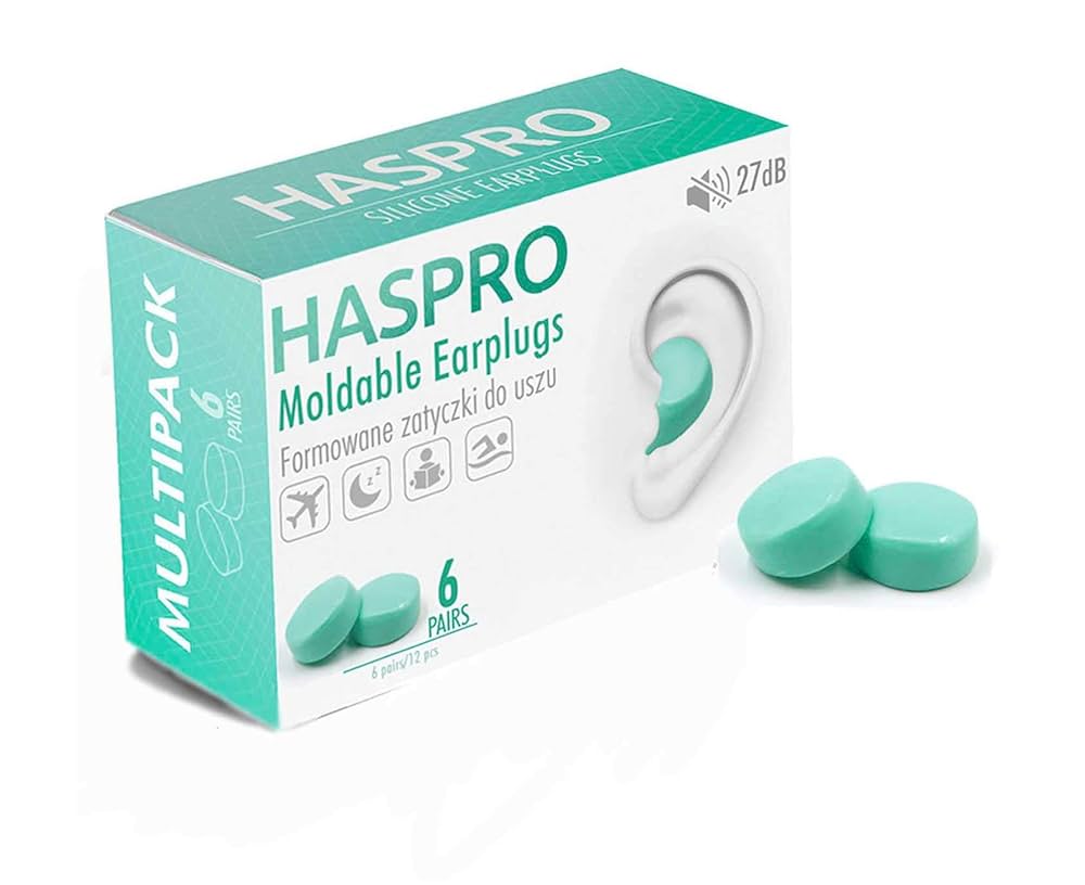 HASPRO [6-Pair Pack] Soft Silicone Earplugs for Sleeping, Swimming & Bathing, Anti-Snoring, Noise Cancelling Reusable Earplugs. Adults & Children (Mint)