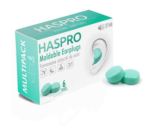 HASPRO [6-Pair Pack] Soft Silicone Earplugs for Sleeping, Swimming & Bathing, Anti-Snoring, Noise Cancelling Reusable Earplugs. Adults & Children (Mint)