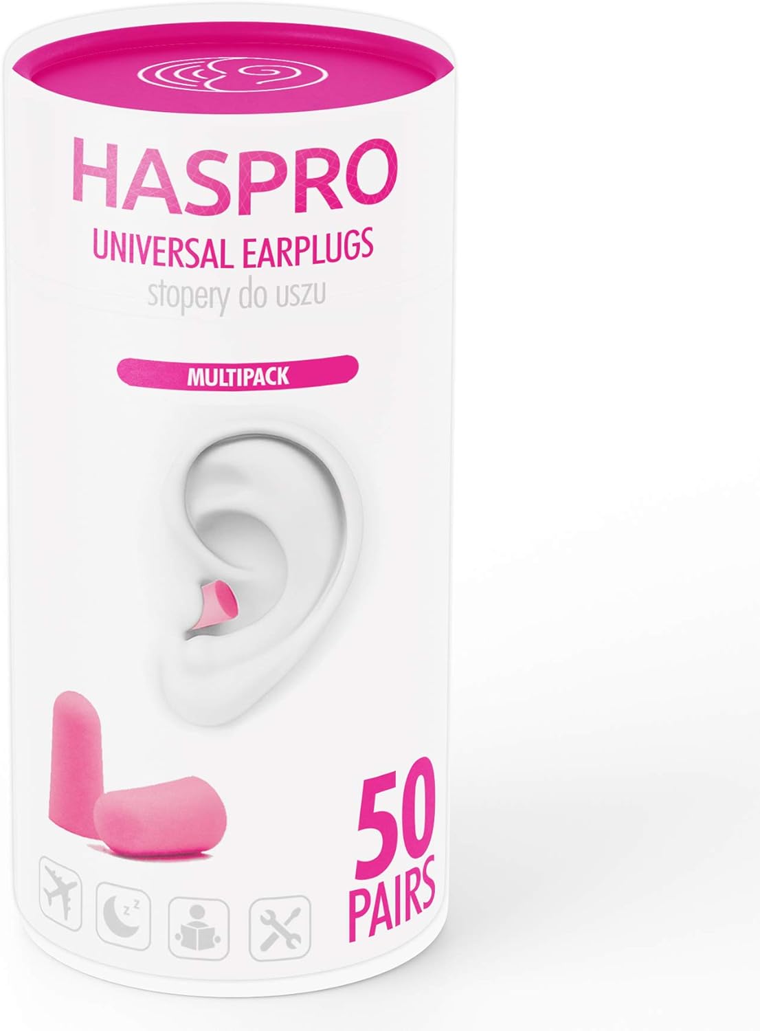 HASPRO [50 PAIRS] Eco-Friendly Bulk Pack, Ultra Soft Foam Earplugs in GIGA Tube with Carry Case, Best Earplugs for Noise Canceling, Snoring, Work, DIY, Noise Reduction SNR 38dB (Pink)