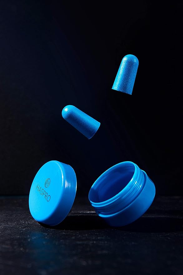HASPRO [50 PAIRS] Eco-Friendly Bulk Pack, Ultra Soft Foam Earplugs in GIGA Tube with Carry Case, Best Earplugs for Noise Canceling, Snoring, Work, DIY, Noise Reduction SNR 38dB (Blue)