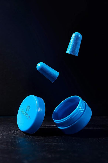 HASPRO [50 PAIRS] Eco-Friendly Bulk Pack, Ultra Soft Foam Earplugs in GIGA Tube with Carry Case, Best Earplugs for Noise Canceling, Snoring, Work, DIY, Noise Reduction SNR 38dB (Blue)