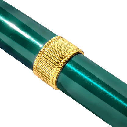 Ferris Wheel Press | Joule Fountain Pen | Engravers Teal | Double Gold Plated, Sapphire Lacquer Finish | Two-Tone Steel Nib | Leather Sleeve/Fine