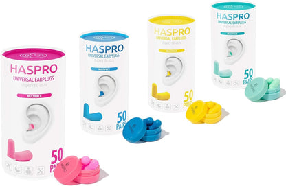 HASPRO [50 PAIRS] Eco-Friendly Bulk Pack, Ultra Soft Foam Earplugs in GIGA Tube with Carry Case, Best Earplugs for Noise Canceling, Snoring, Work, DIY, Noise Reduction SNR 38dB (Pink)