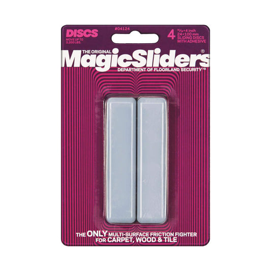 Magic Sliders 4124 -4-pack Rectangle Self-Adhesive - Furniture Disc Pad Sliders for Household Furniture to Protect Surfaces, Wood, Tile, Carpet, and Vinyl Floors (15/16 x 4 in) (24mm x 100mm)