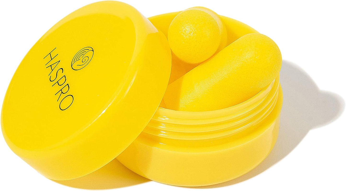 HASPRO [50 PAIRS] Eco-Friendly Bulk Pack, Ultra Soft Foam Earplugs in GIGA Tube with Carry Case, Best Earplugs for Noise Canceling, Snoring, Work, DIY, Noise Reduction SNR 38dB (Yellow)