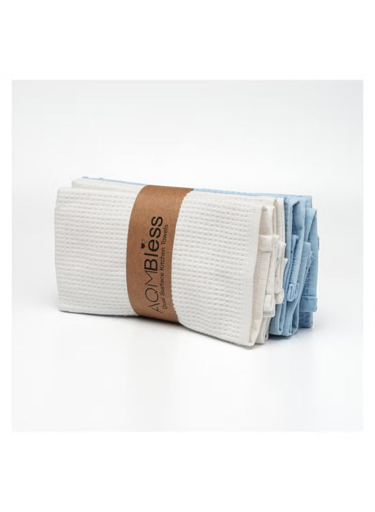 AQM Bless Turkish Cotton Kitchen Cloth - Dual Textured Design, Pack of 4