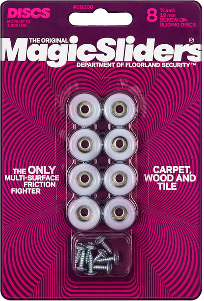 Magic Sliders 8200 - 3/4" Round Slide Screw-On Sliding Disc White (8 Pack)