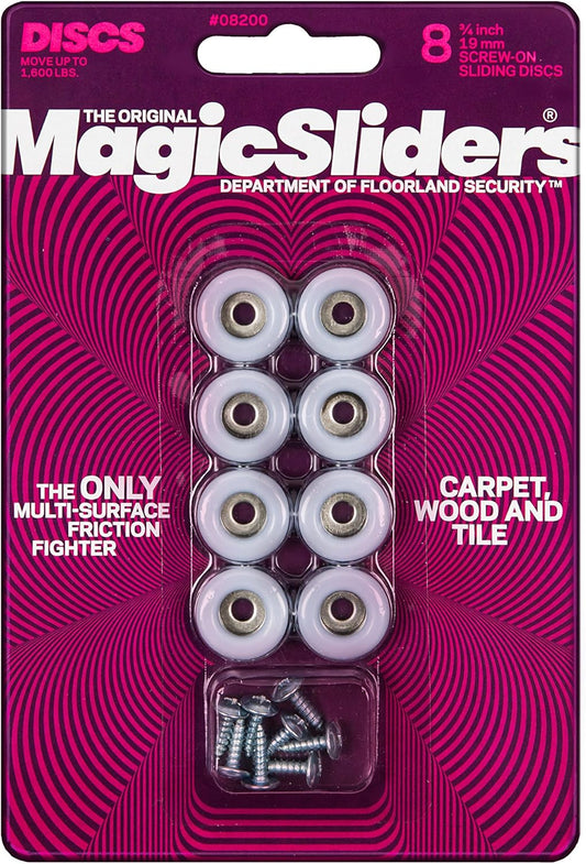 Magic Sliders 8200 - 3/4" Round Slide Screw-On Sliding Disc White (8 Pack)