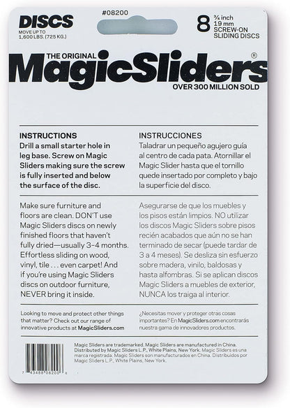 Magic Sliders 8221 - 7/8" Round Self-Adhesive Furniture Sliding Disc, Grey - Furniture Protection, Durable, floors, vinyl and tiles, Easy To Apply (8 Pack)