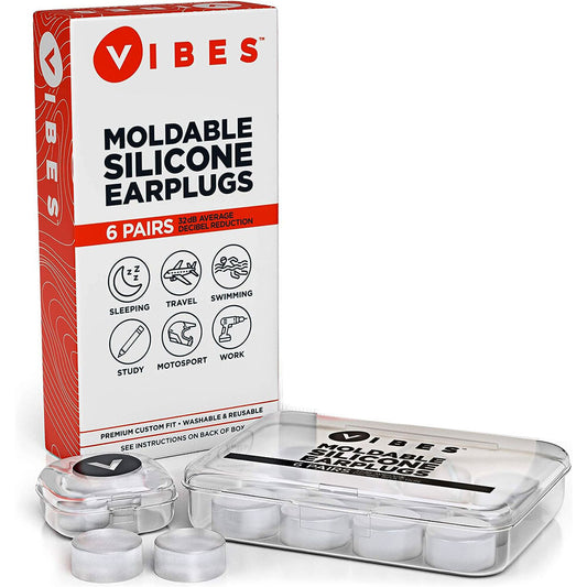 Vibes Silicone Ear Plugs - 6 Pairs Reusable Earplugs, Moldable Waterproof Gel