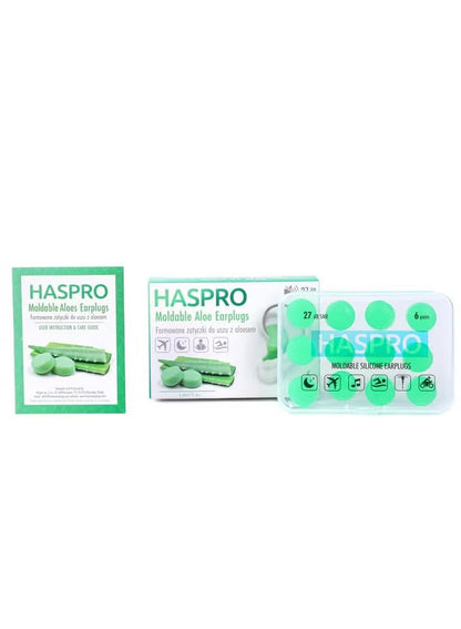 HASPRO MOLD 6P Aloe Earplugs – Moldable Silicone, Enriched with Aloe Vera for Comfort, Moisturizing & Antibacterial Properties – Waterproof, Reusable for Swimming, Sleep, Noise Protection, Travel