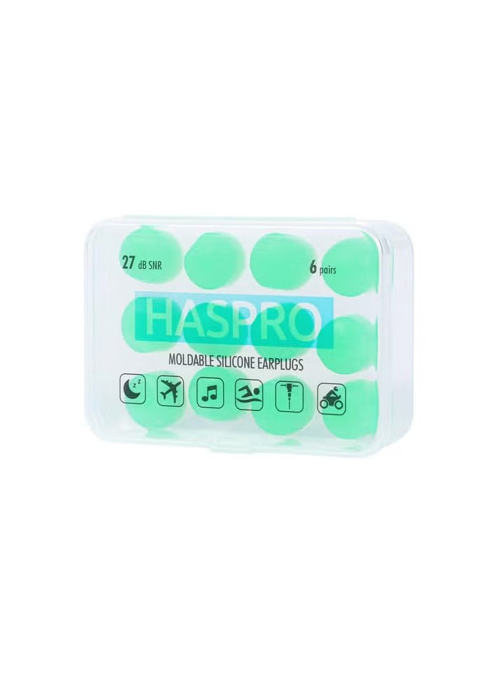 HASPRO MOLD 6P Aloe Earplugs – Moldable Silicone, Enriched with Aloe Vera for Comfort, Moisturizing & Antibacterial Properties – Waterproof, Reusable for Swimming, Sleep, Noise Protection, Travel