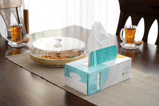 AQM Bless Facial Tissue Box - Multi-Use Box with Bookmark, Ruler, Recipes, Conversion Table, AQM Tissue Level Indicator, 5 Boxes x 200 Tissues Per Box (1000 tissues)